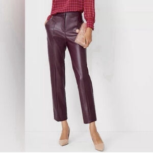 Ann Taylor High Rise Eva Curvy Faux Leather Ankle Pants Women's 8 Burgundy NWT